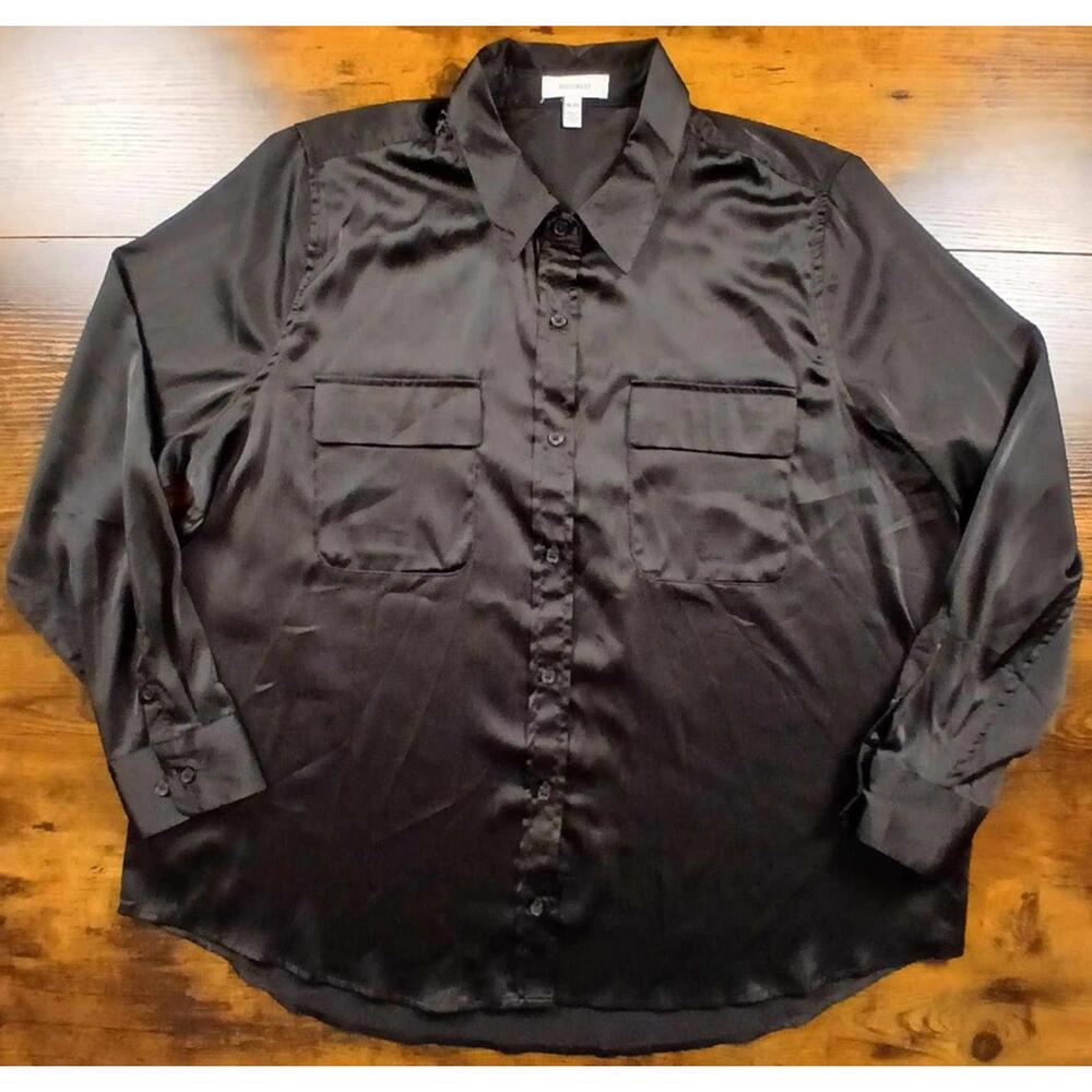 EQUIPMENT‎ Black Satin Long Sleeve Button Front Shirt Size Extra Large EUC